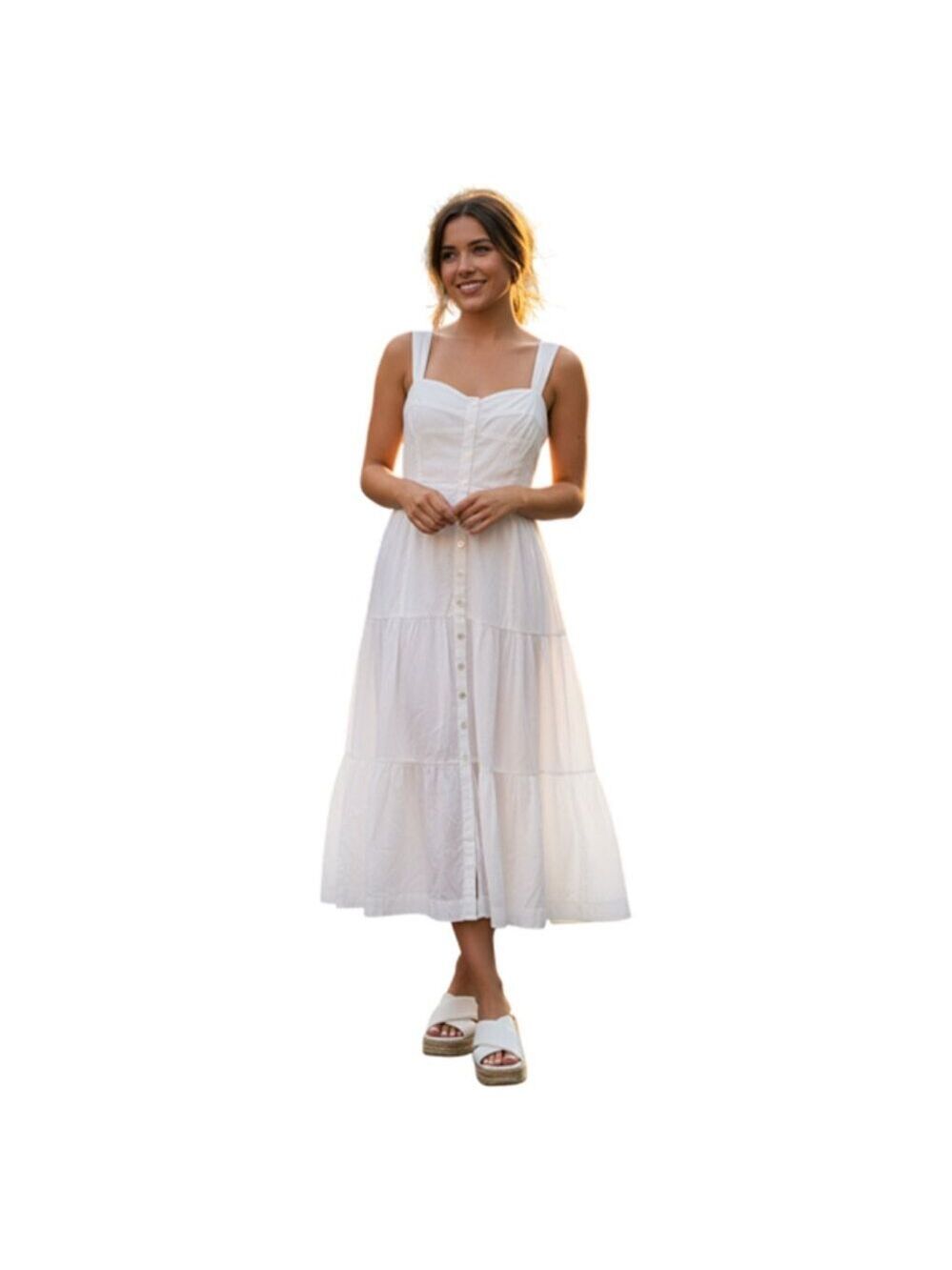 Madewell Tiered White Boho Midi Dress Size 6